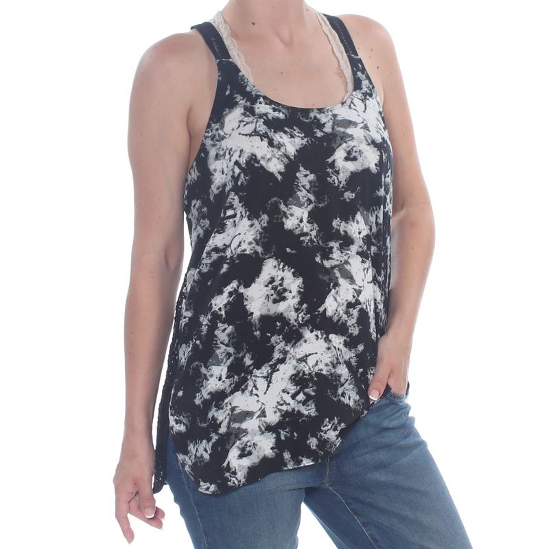 Rachel Roy Womens Black Racerback Tie Dye Sleeveless Scoop Neck Top S